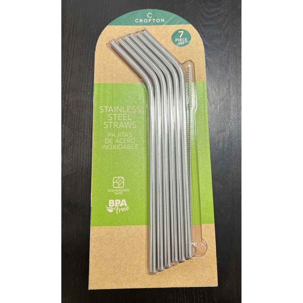 4/ $15 Crofton 7 Pieces Set Stainless Steel Straws Reusable w/ Cleaning Brush